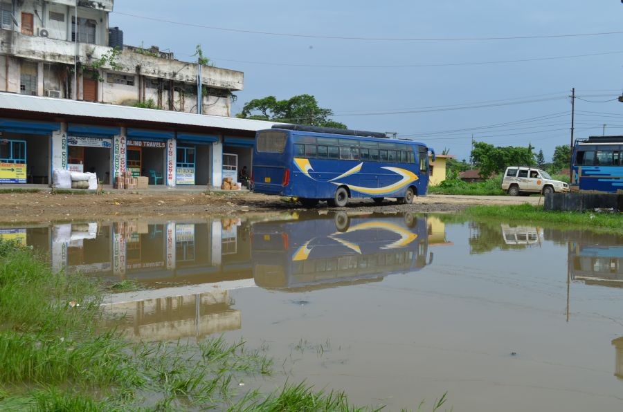 Flood in the taxi and bus ticket counter areas in Super Market, Dimapur on May 19. (Morung Photo)